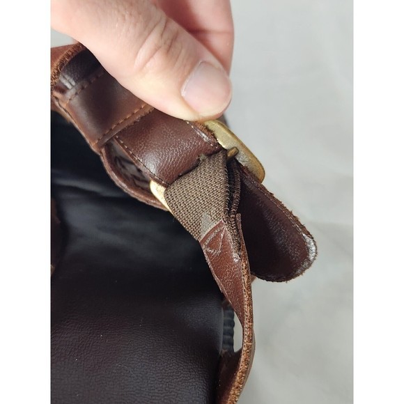 Square Heel Open Toe Leather Woven Upper Shoes Women’s Size 8.5‎ Brown Buckle - Picture 12 of 14